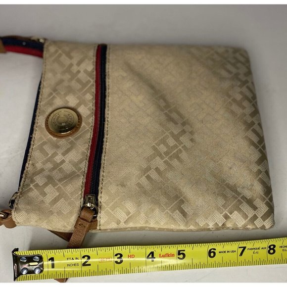 Tommy Hilfiger Womens Signature Logo Crossbody Bag Tan and Beige Brown Satchel - Picture 10 of 11